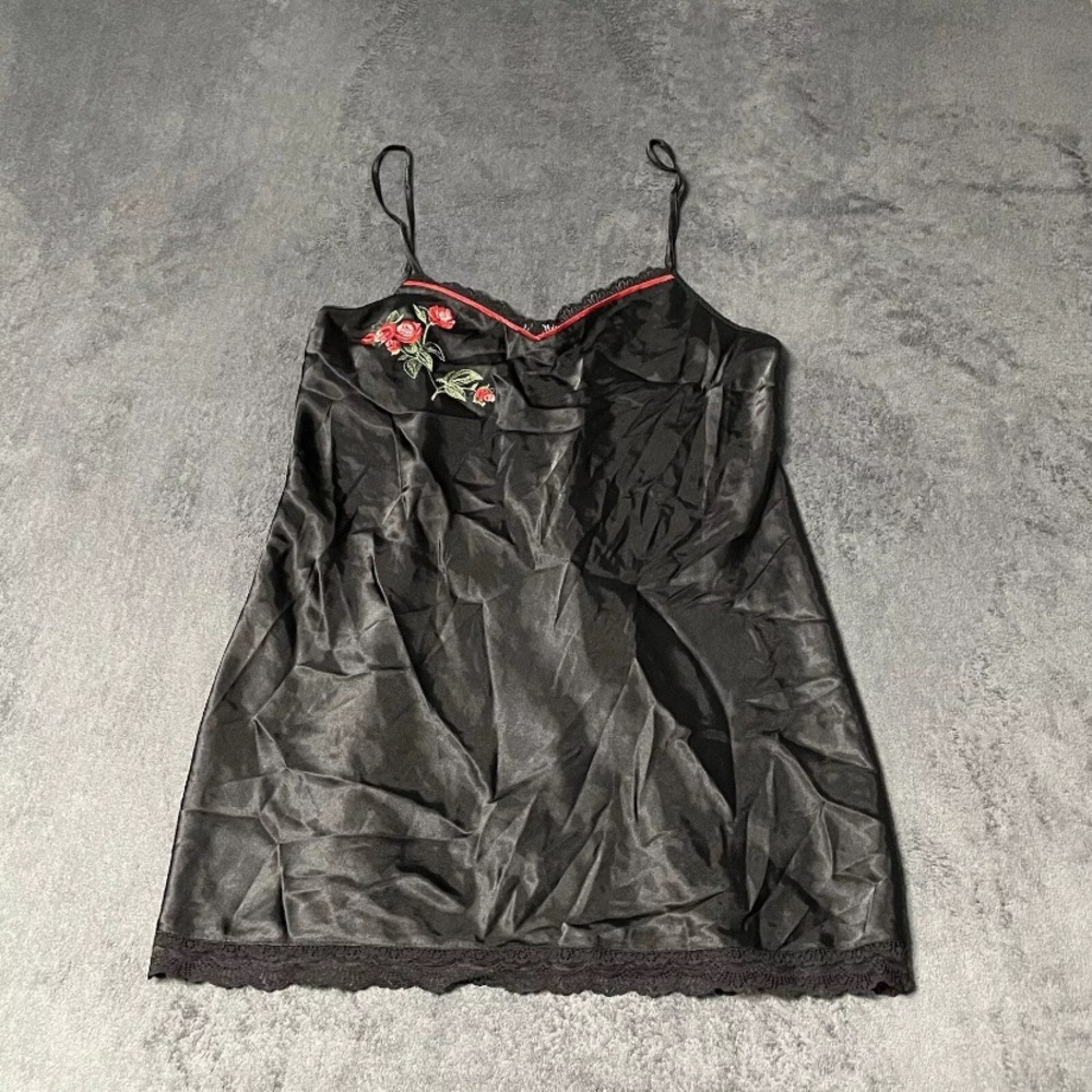 Morgan Taylor Intimates Womens XL Black Rose Lace Trim Lingerie Nightdress Slip